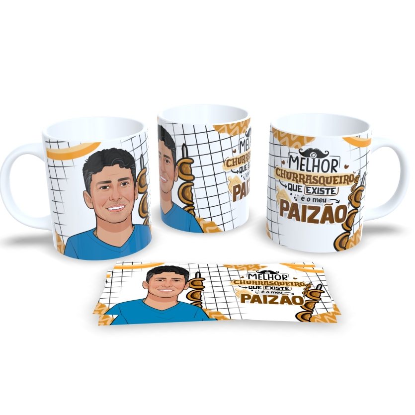 Caneca dia dos Pais - Caricatura - Pai Churrasqueiro