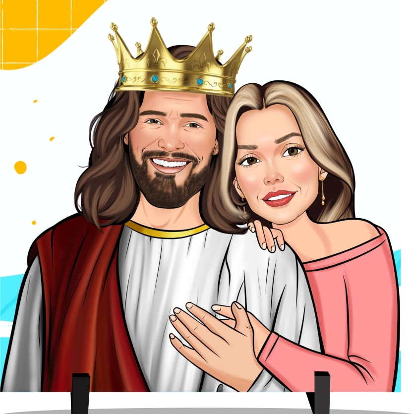 Azulejo - Abraço com o Cristo - Caricatura