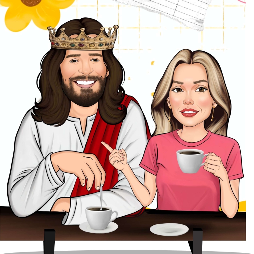 Azulejo – Café com o Cristo – Caricatura